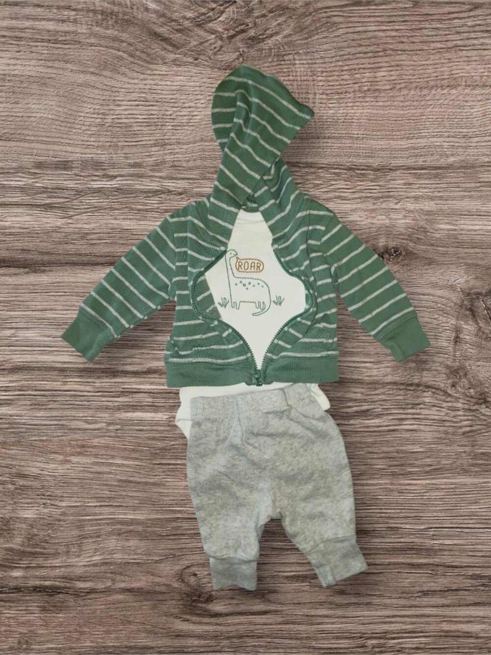 Child of Mine by Carter's Baby 3-Piece Dinosaur Outfit Set Green Striped Hoodie